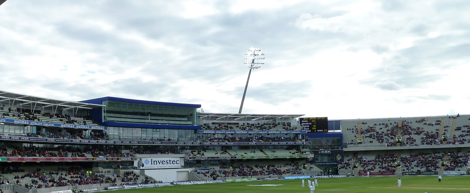 Edgbaston’s West Stand on the right, with its two seating tiers beside the curved South Stand, in June 2012
